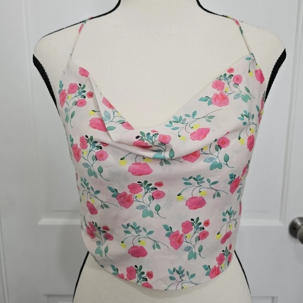 ZARA Floral Tie Back Criss Cross Handkerchief Crop Top Size M - Picture 2 of 11